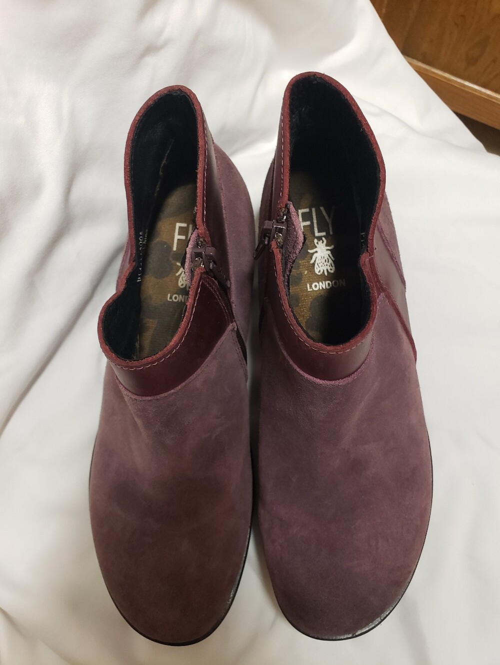 Fly London Burgundy Color Suede/leather Zip Up Ankle Boots Size 37 - Picture 2 of 5